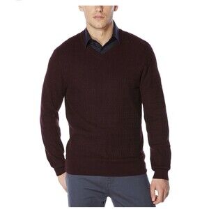 Perry Ellis Men Red V-Neck Long-Sleeve Pullover Knit Top Sweater Sz XL Burgundy